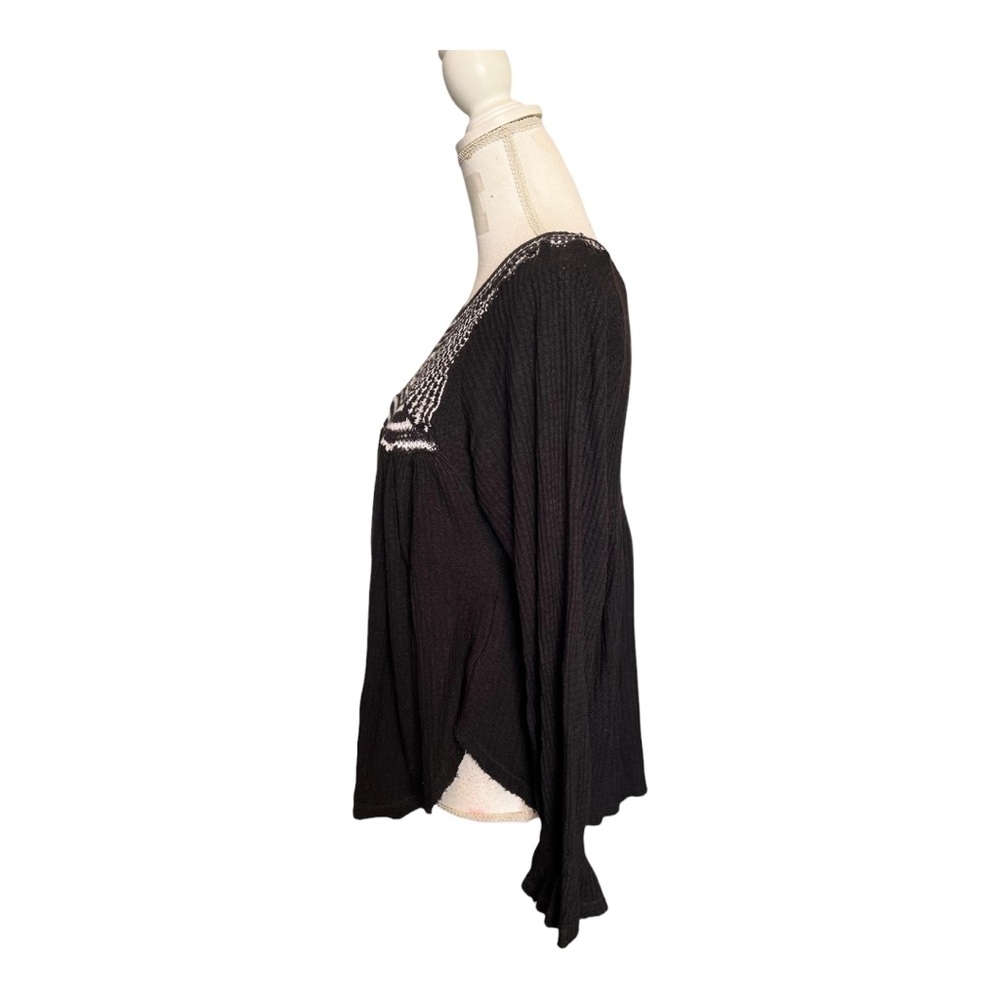 Free People Soulmate Crochet Tunic Top Black Waffle Knit Long Sleeves Size S - Picture 6 of 9